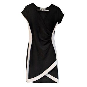 Almost Famous Women's Faux Wrap Dress, Black White, Size Medium, Cap Sleeve